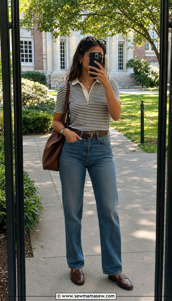 Polo shirt with straight leg jeans and loafers - 30 90s summer outfits