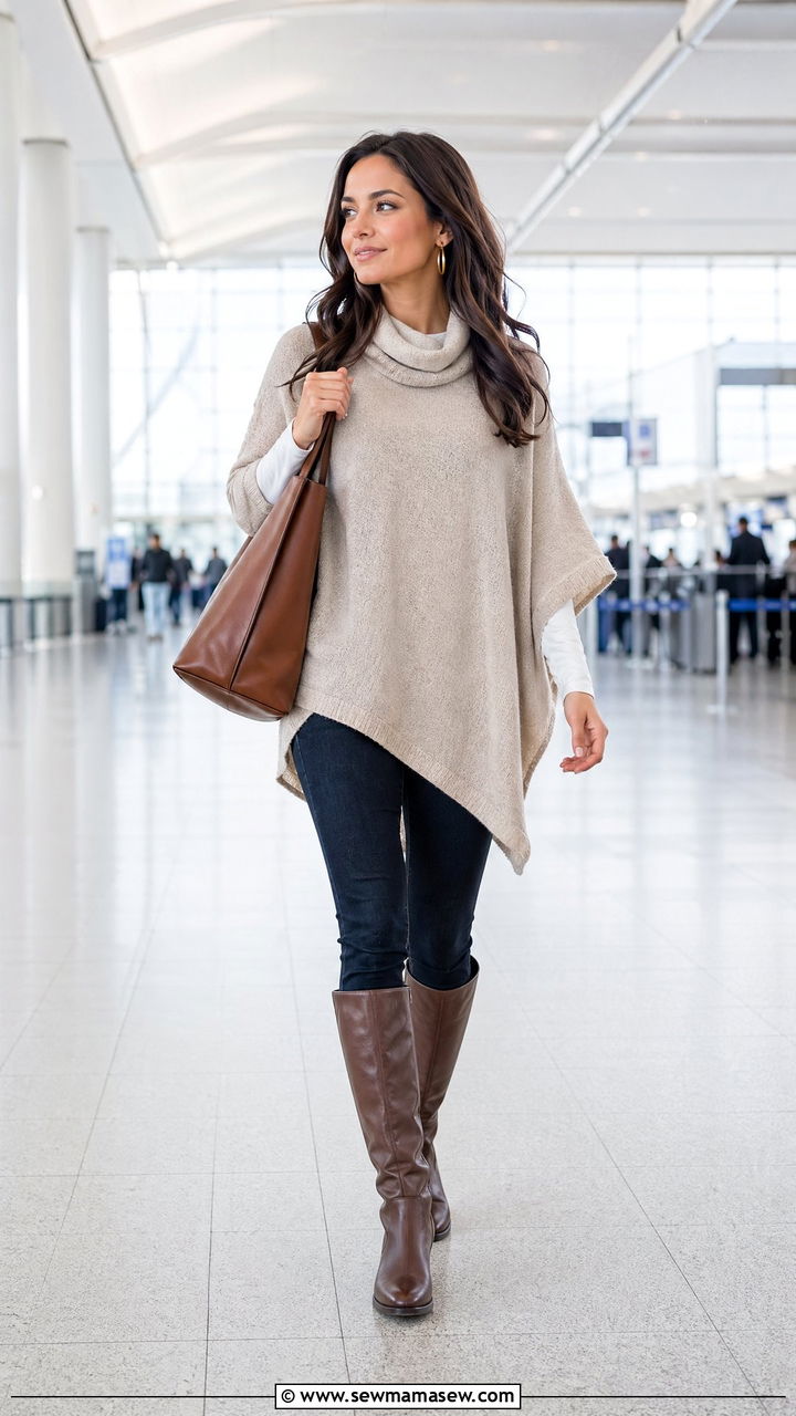 Poncho and Fitted Knit with Skinny Jeans - 40 Airport outfit ideas