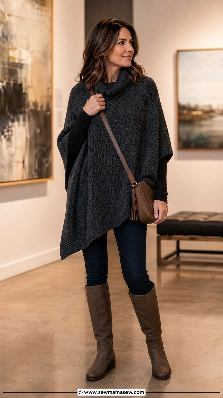 Poncho and skinny jeans outfit - 35 Comfy outfits for moms