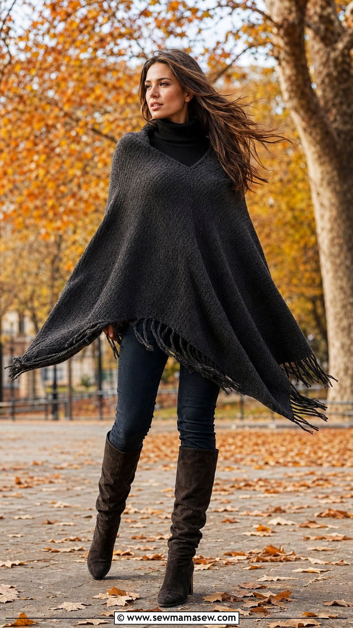 Poncho outfit for a windy day - 30 windy day outfits casual