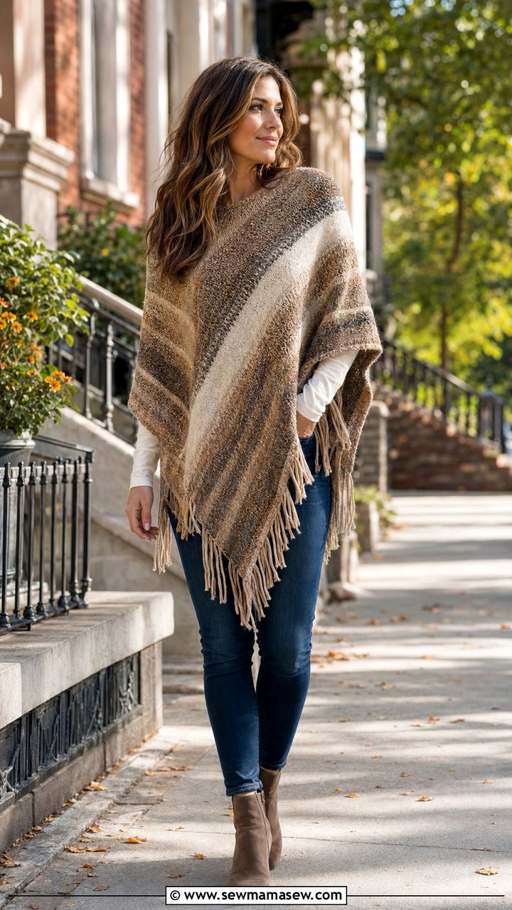 Poncho with Skinny Jeans and Ankle Boots - 30 60 degree weather outfits
