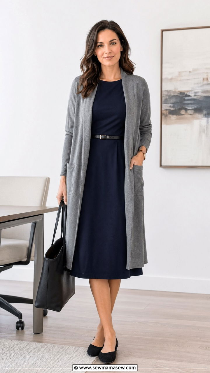 Ponte Knit Midi Dress With Long Cardigan - 35 Court reporter outfit ideas