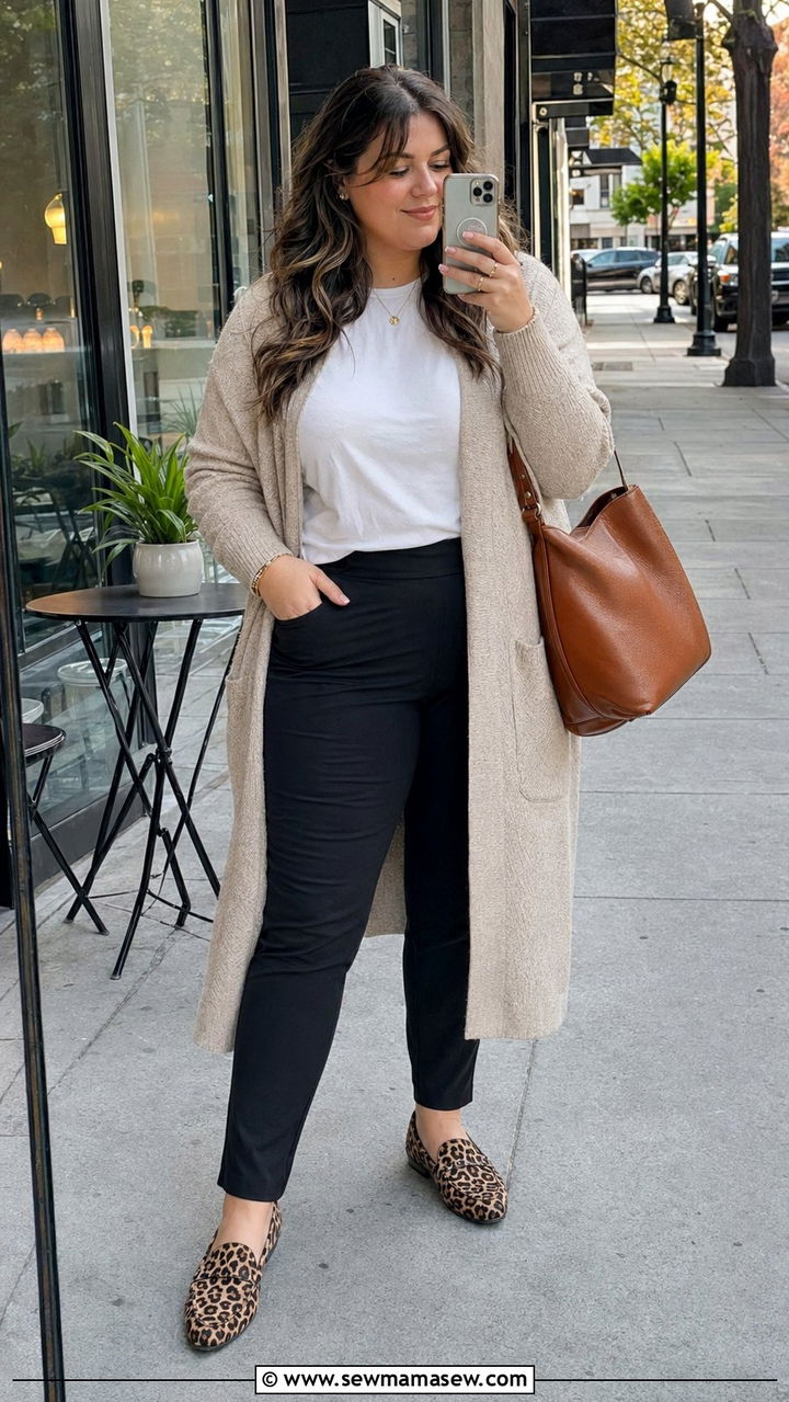 Ponte Pants and Longline Cardigan Plus Size Outfit - 35 Plus size outfits for women over 40