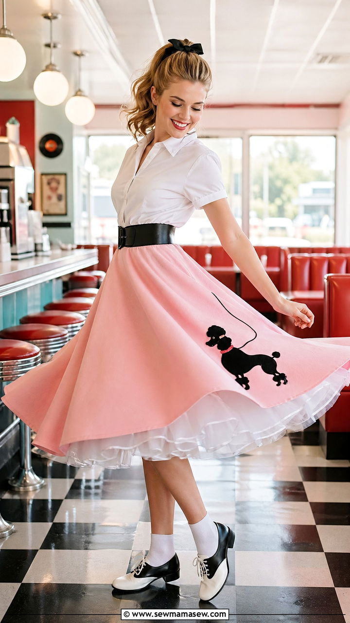 Poodle Skirt with Bobby Socks and Tucked Blouse - 35 Vintage 50s outfit ideas