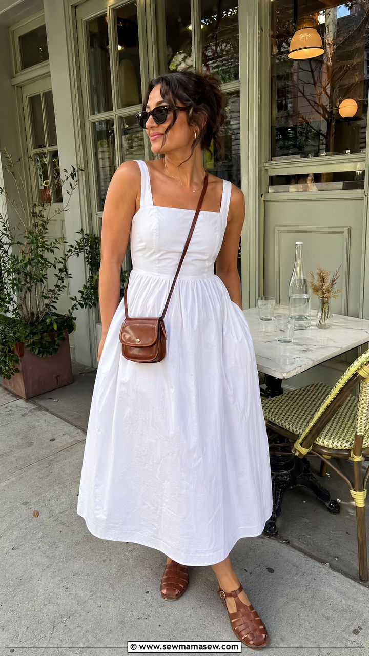 Poplin Midi Dress and Fisherman Sandals Summer Brunch Outfit - 35 summer brunch outfit ideas