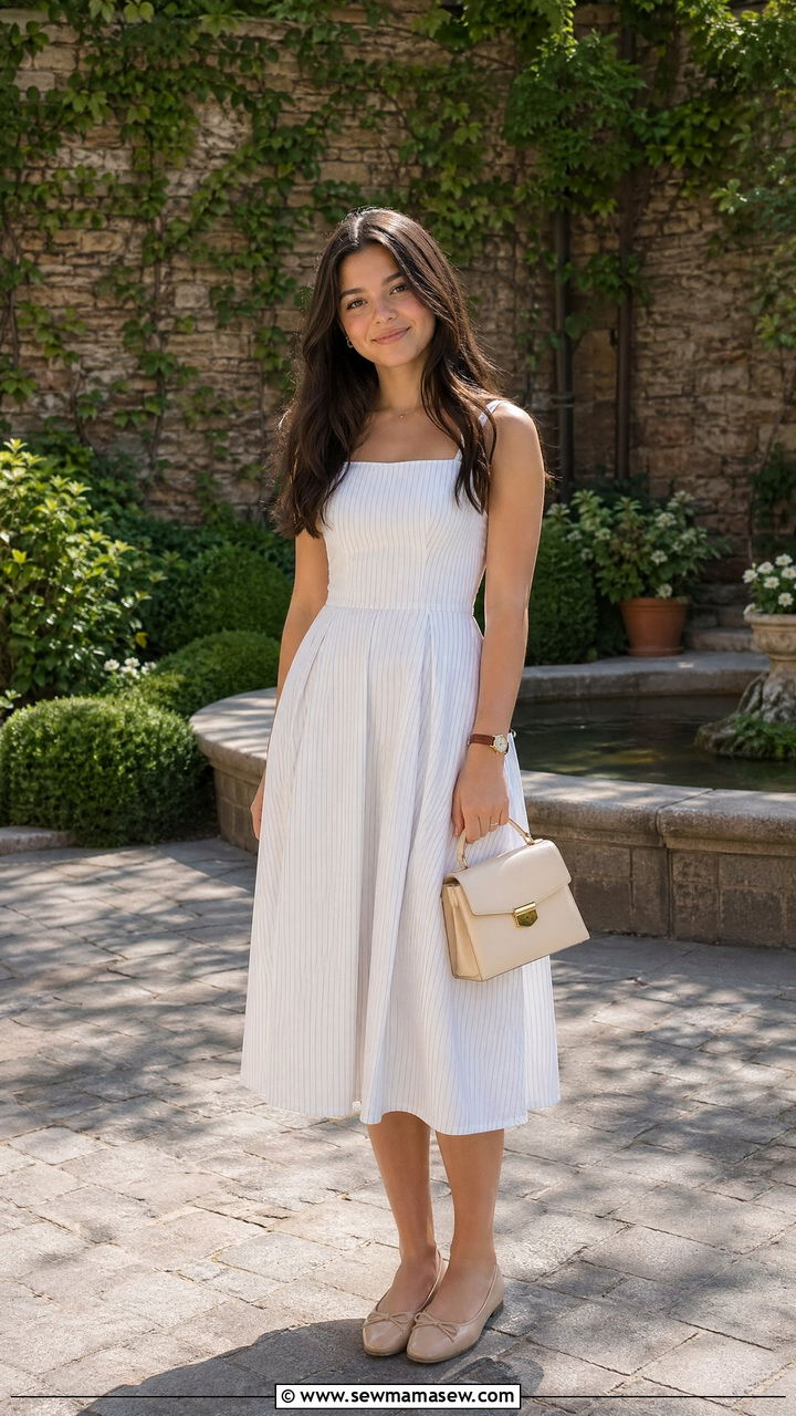 Poplin Midi Dress with Ballet Flats - 35 Summer outfits for teens