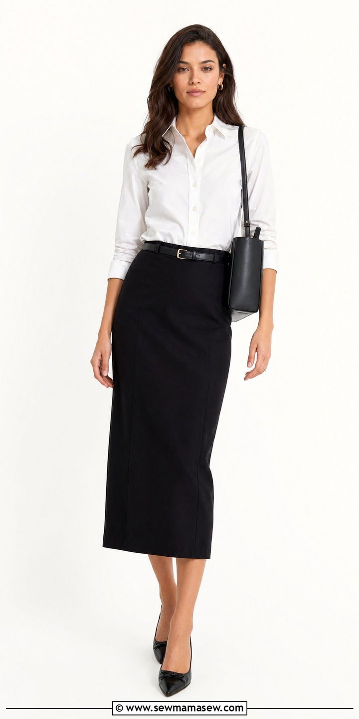Poplin Shirt with Column Midi Skirt - 30 Workwear capsule wardrobe