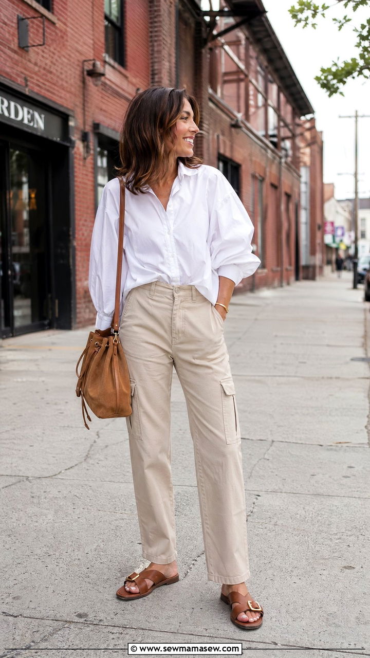 Poplin blouse and cargo pants spring outfit - 35 spring clean girl outfits