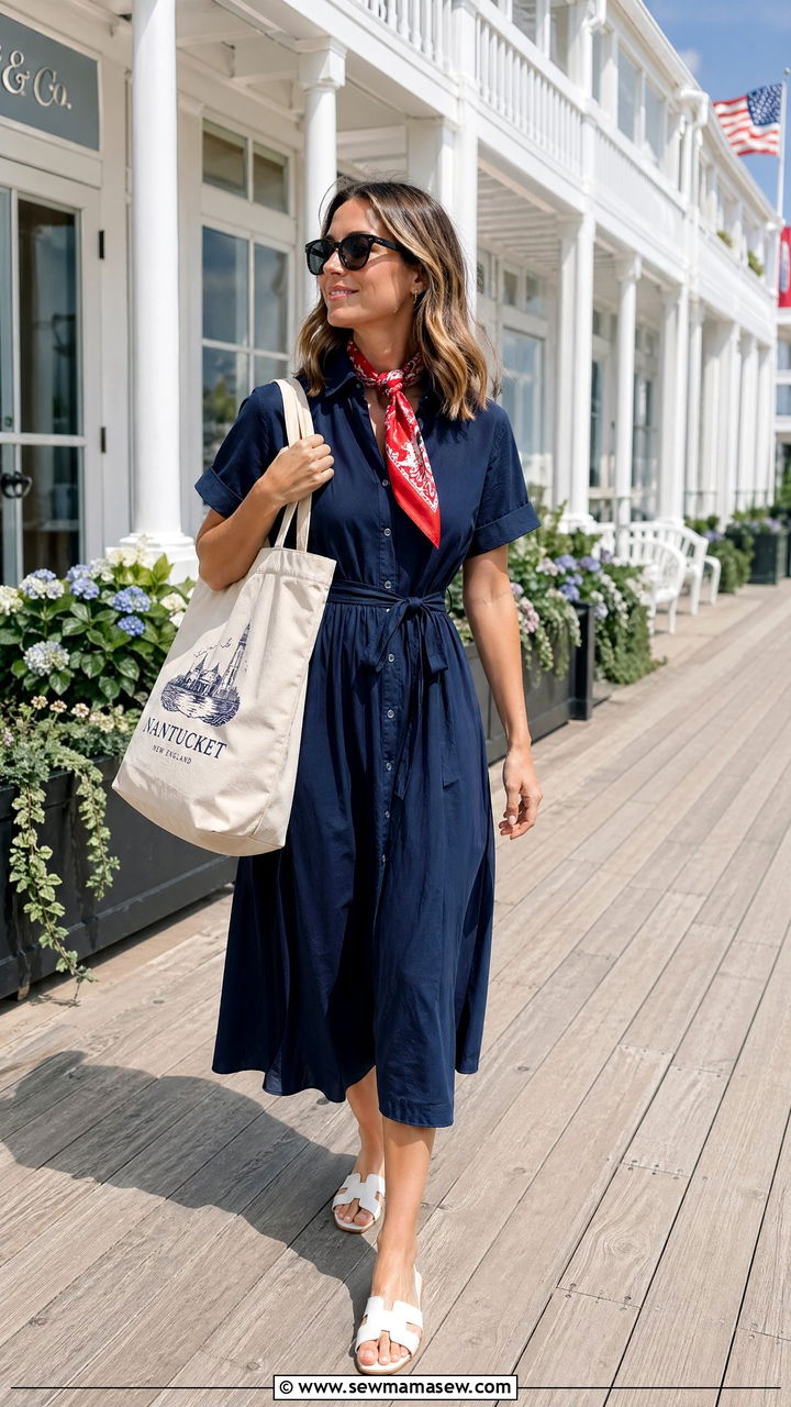 Poplin dress and canvas tote outfit - 35 Spring errands outfit ideas
