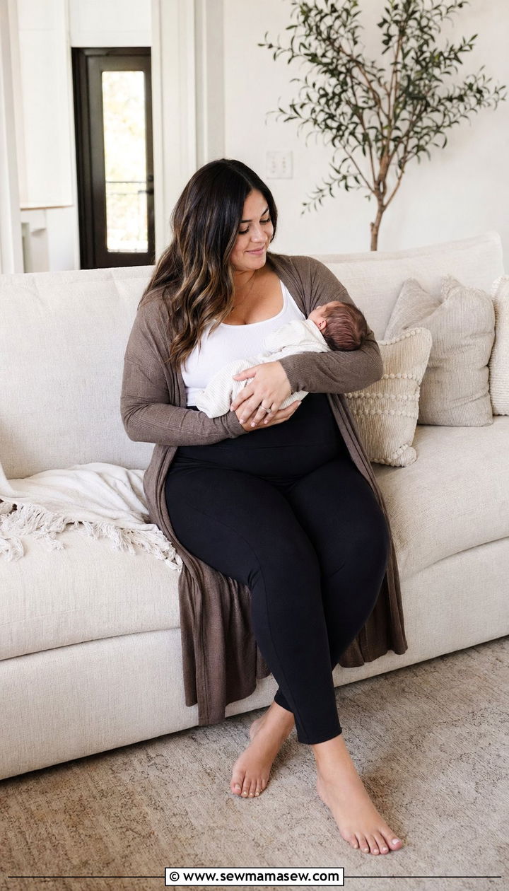 Postpartum Support Leggings And A Duster Cardigan - 35 Postpartum outfit ideas plus size