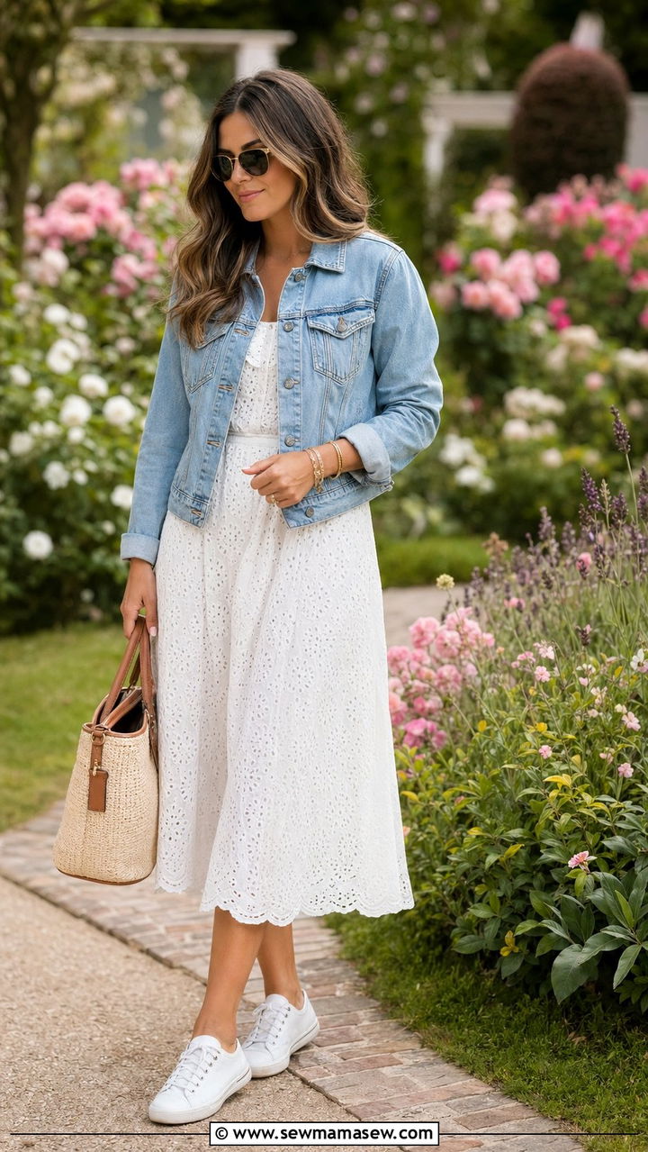 Powder Blue Denim Jacket With White Dress - 35 Powder blue outfit ideas