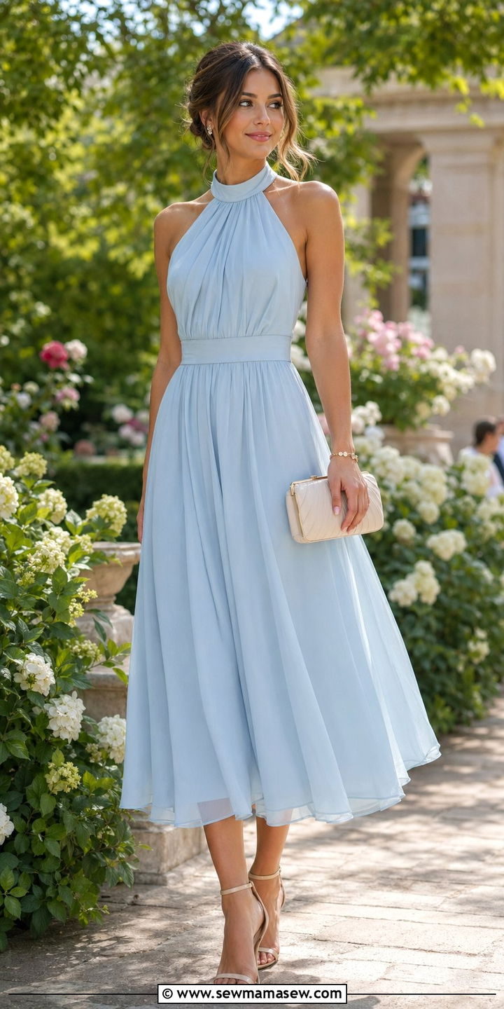 Powder Blue Dress With Nude Heels - 35 Powder blue outfit ideas
