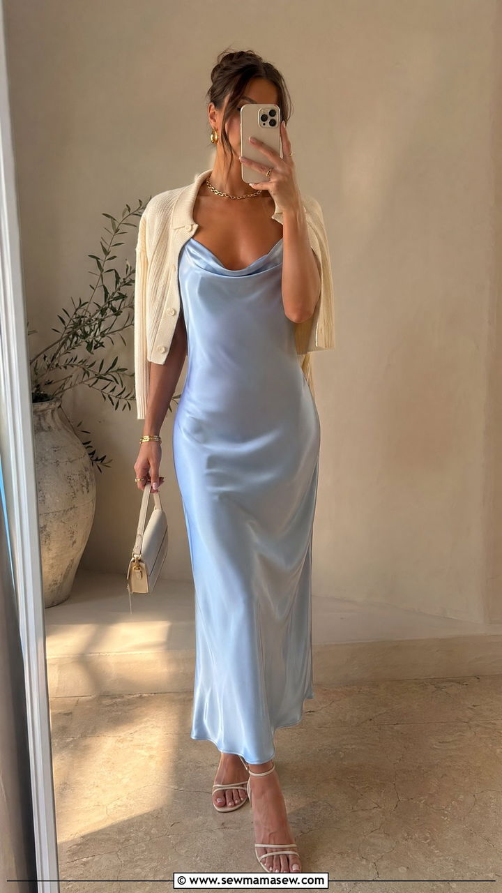Powder Blue Slip Dress - 35 Clean girl outfits 2026