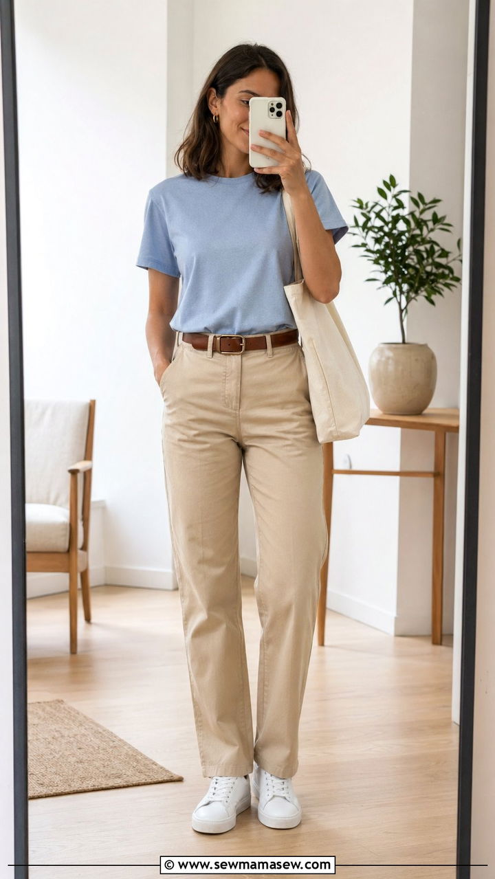 Powder Blue T Shirt With Beige Chinos - 35 Powder blue outfit ideas