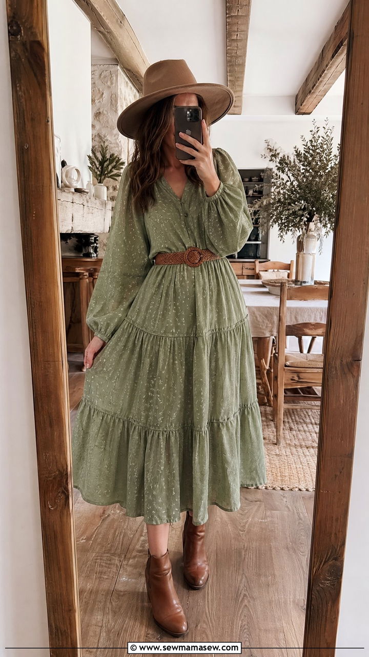 Prairie Dress With Ankle Boots And Woven Belt - 35 cottagecore outfits for women