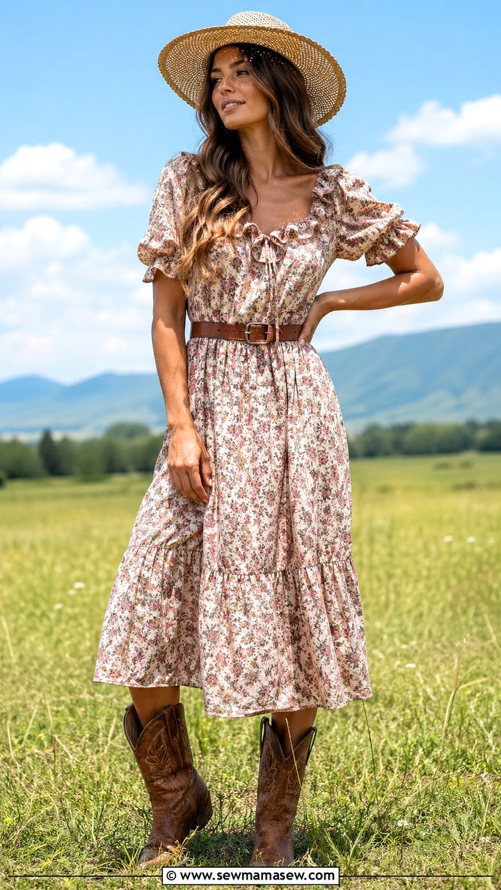 Prairie Dress With Cowboy Boots - 30 Rodeo outfit ideas for women 2026