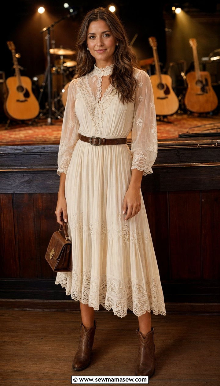 Prairie Dress With Western Ankle Boots - 30 Western outfit ideas for concert