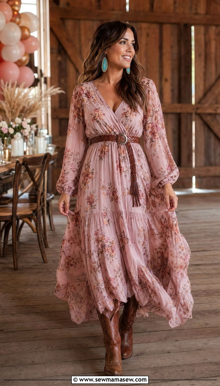 Prairie Maxi Dress Western Baby Shower - 30 baby shower outfit ideas for women
