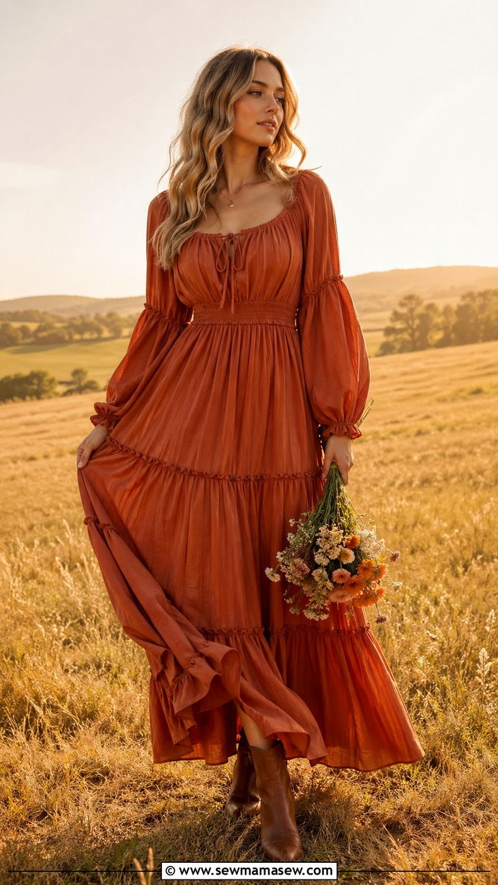 Prairie Maxi Dress With Ankle Boots - 30 spring cottagecore outfits