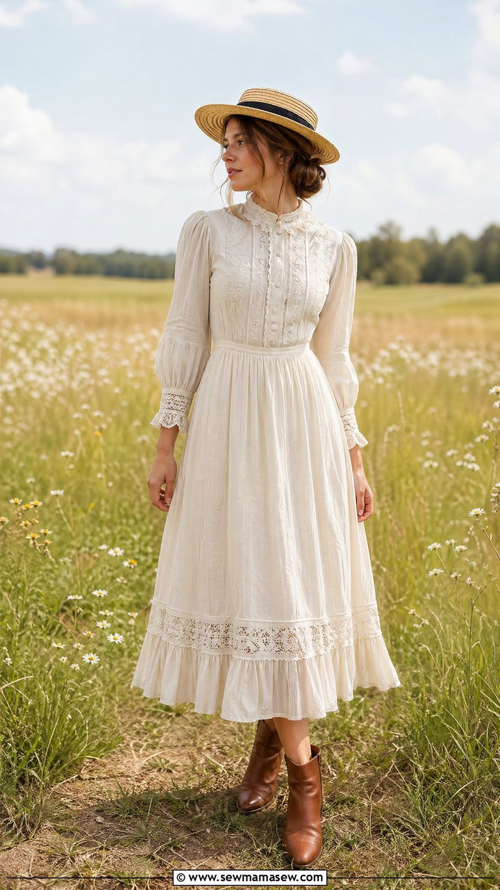 Prairie dress outfit with lace trim - 35 Country outfit ideas