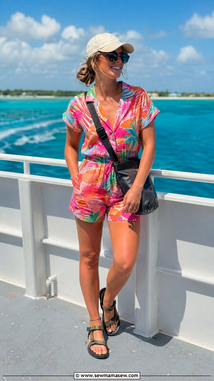 Print Romper With Flat Sandals for Bahamas Excursion - 40 What to wear in Bahamas