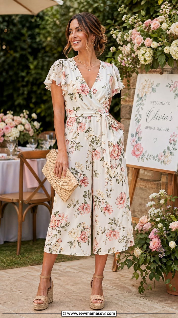 Printed Culotte Jumpsuit Spring Outfit - 35 spring romantic outfits