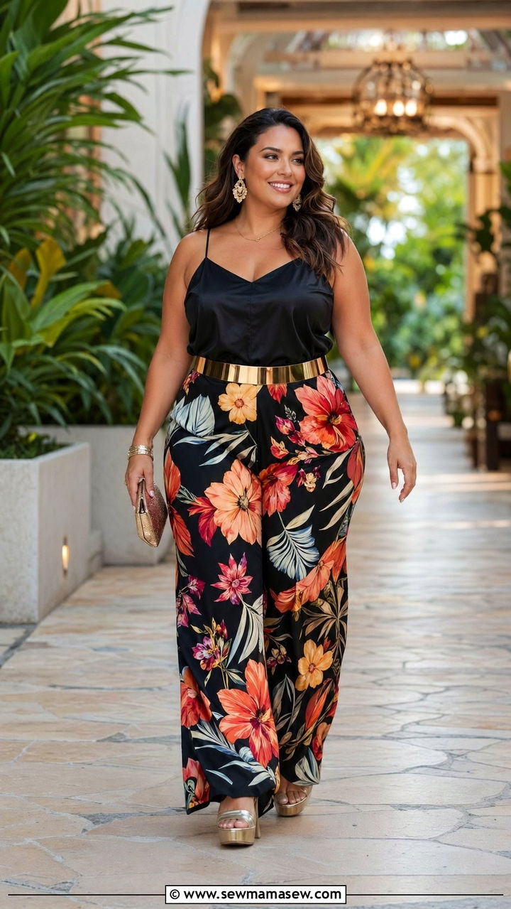 Printed Palazzos With Solid Cami - 30 Birthday outfit ideas plus size