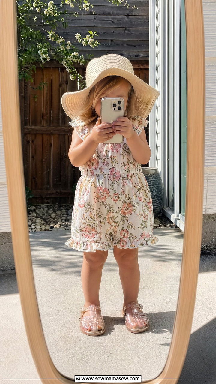 Printed Romper with Sandals Outfit - 35 Spring outfits for kids