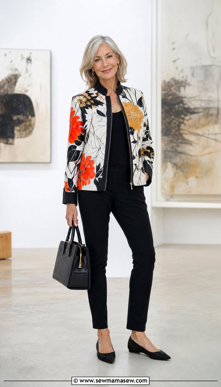 Printed Statement Jacket With Neutral Separates - 30 Best jackets for women over 50
