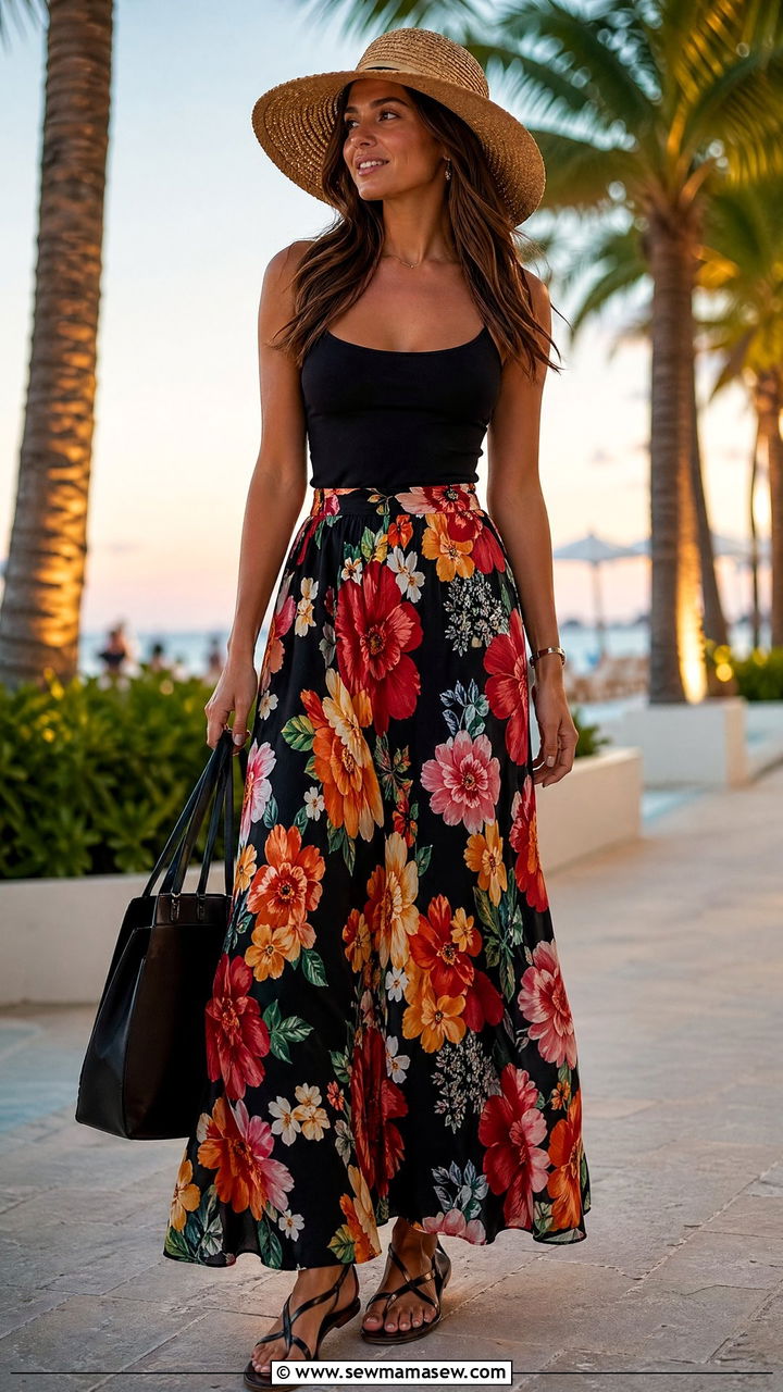 Printed maxi skirt and solid tank - 35 Summer closet must haves