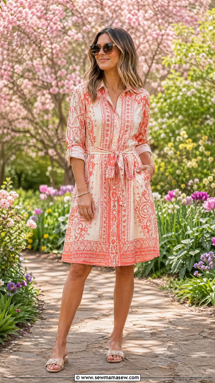 Printed shirtdress teacher outfit for spring - 35 spring outfits for teachers