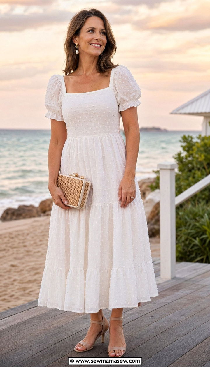 Puff Sleeve Maxi Dress - 35 resort vacation outfits for women over 40