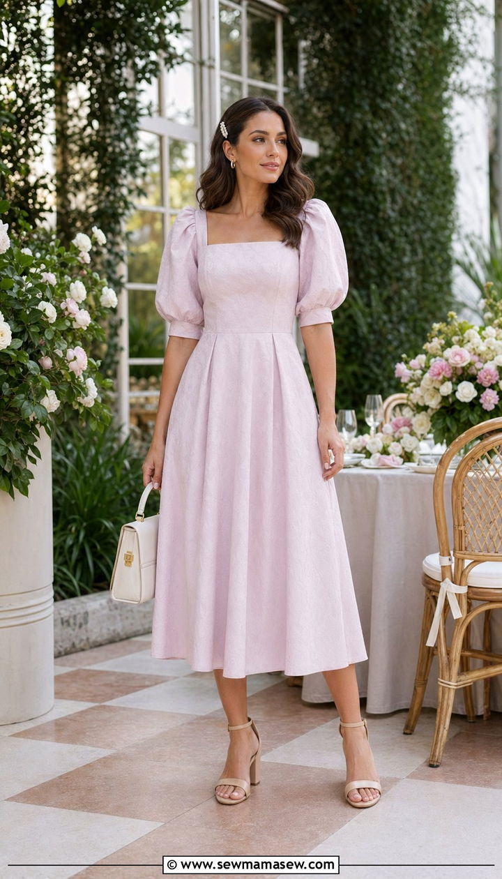 Puff Sleeve Midi Dress With Block Heels - 30 Best dresses for tall women