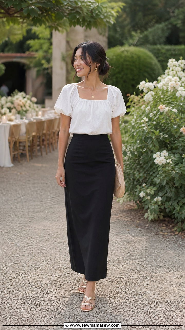 Puff Sleeve Top and Maxi Skirt - 35 Summer outfits for petite women