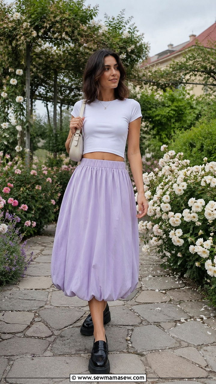 Puffball Midi Skirt With a Fitted Baby Tee for a Garden Stroll - 30 Spring outdoor outfits