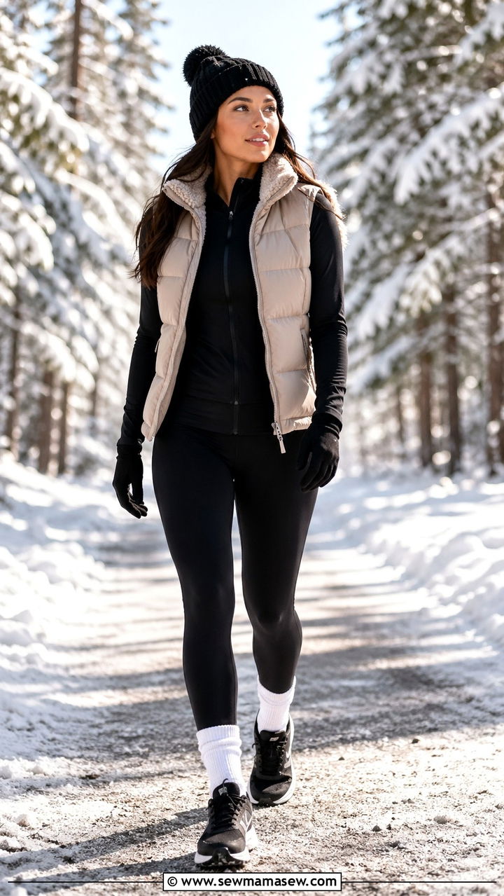 Puffer Vest Layered Gym Outfit - 35 Gym outfit ideas for women