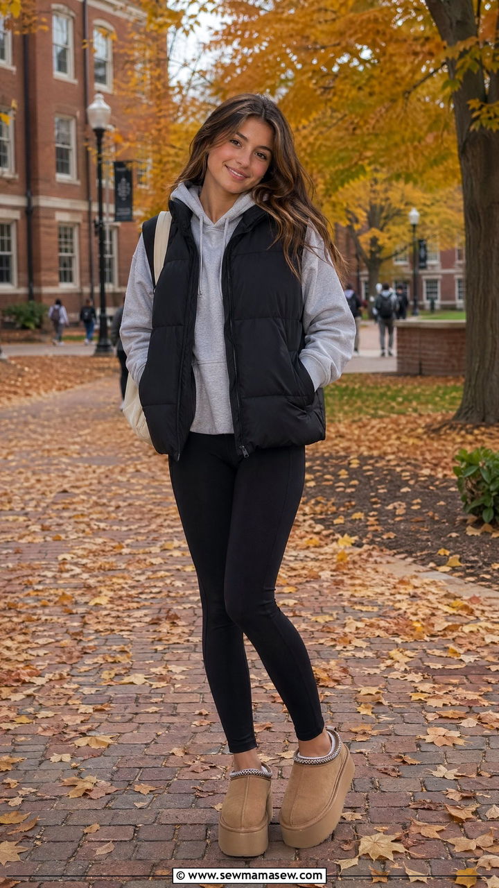 Puffer Vest Over Hoodie With Leggings - 35 Trendy outfits for teens