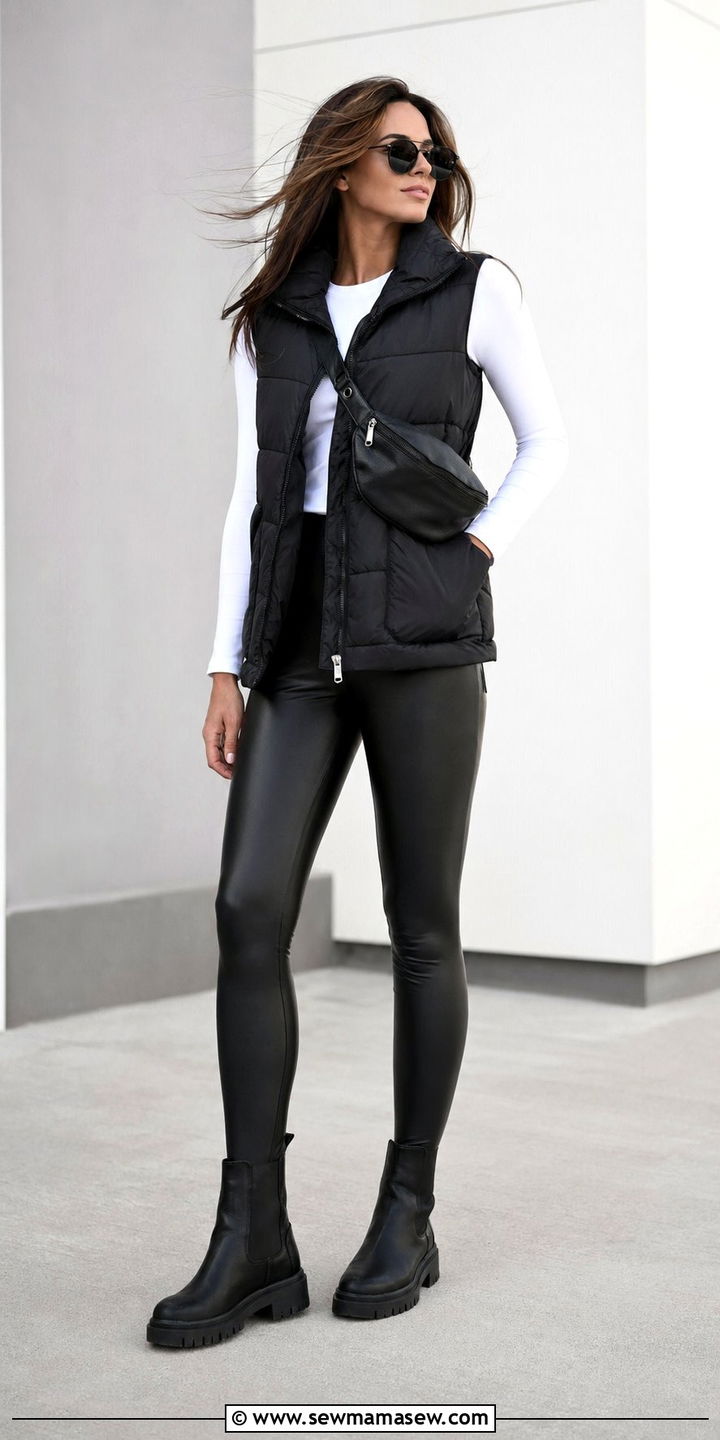 Puffer Vest With A Long Sleeve Tee - 30 windy day outfits Pinterest