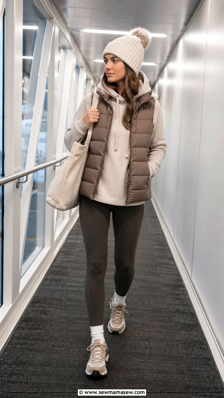 Puffer Vest With Hoodie And Fleece Lined Leggings - 40 Airport outfits for women