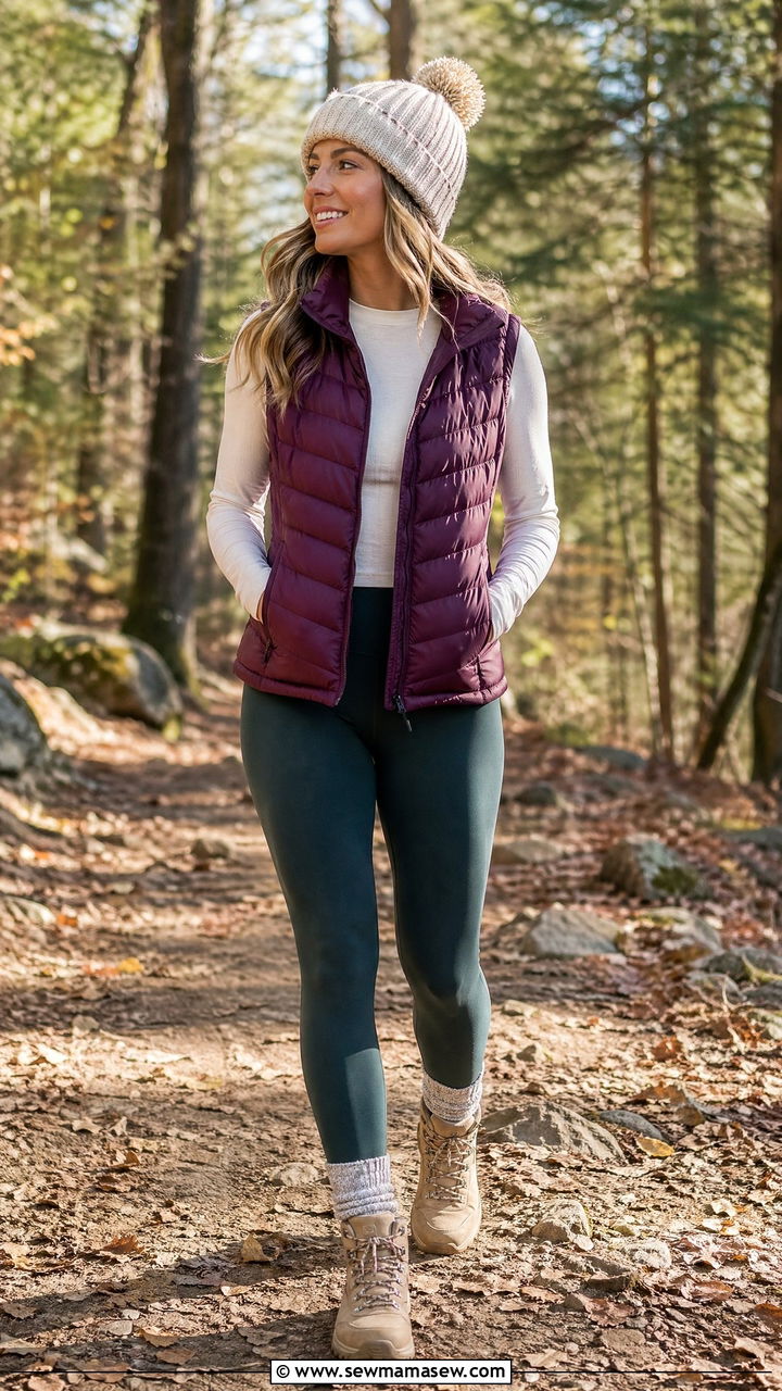 Puffer Vest and Leggings Weekend Outfit - 35 Weekend getaway outfits