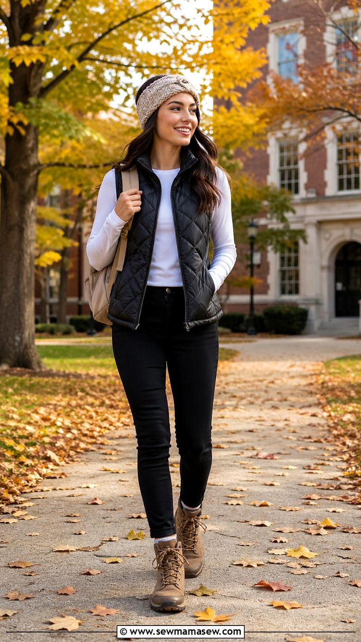 Puffer Vest and Long Sleeve Tee School Outfit - 30 school outfits aesthetic