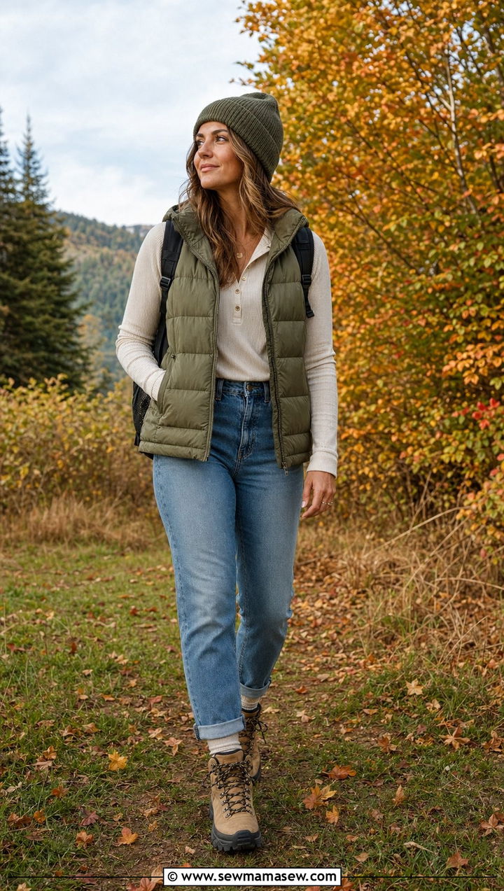 Puffer Vest and Mom Jeans Outfit - 35 Mom jeans outfit ideas