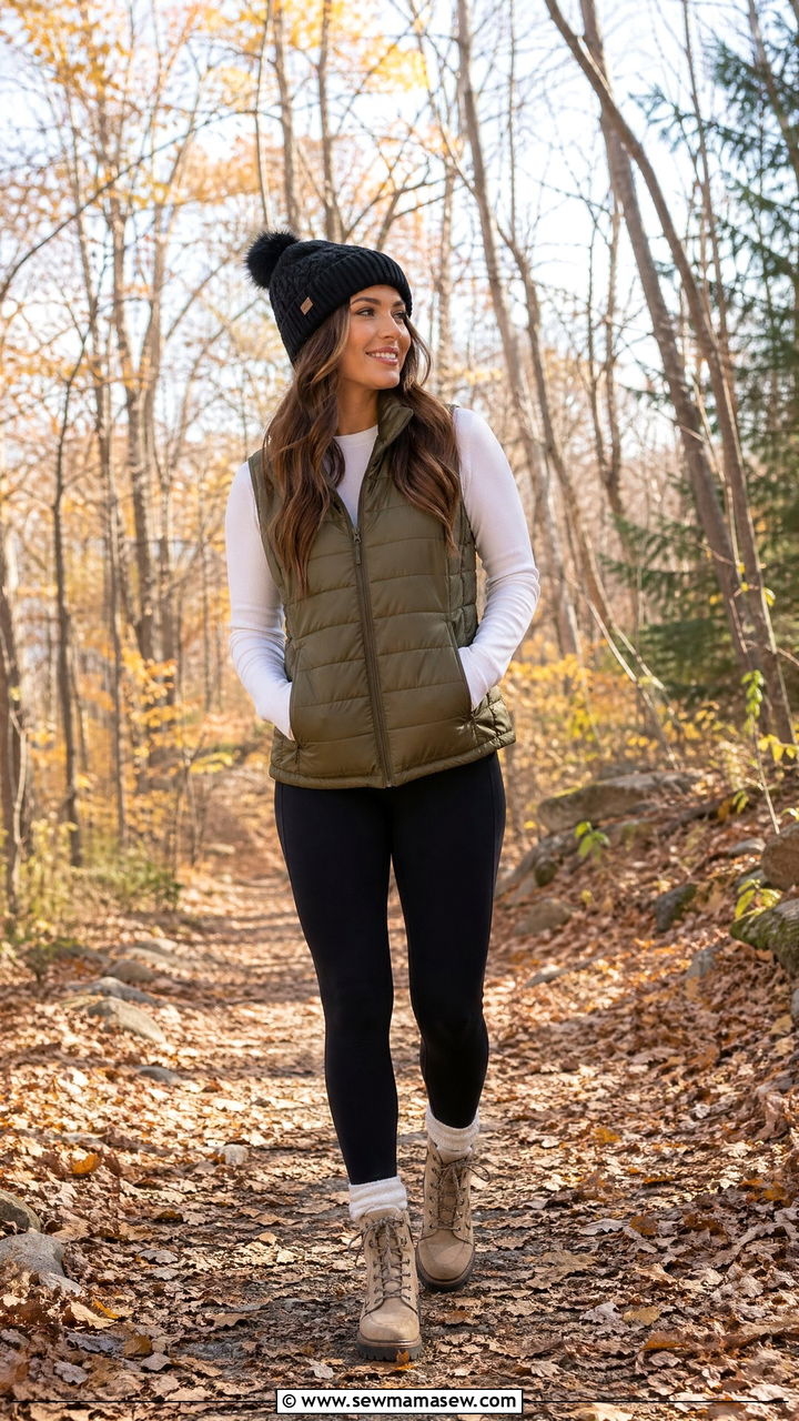 Puffer Vest with Leggings - 35 cute casual outfits