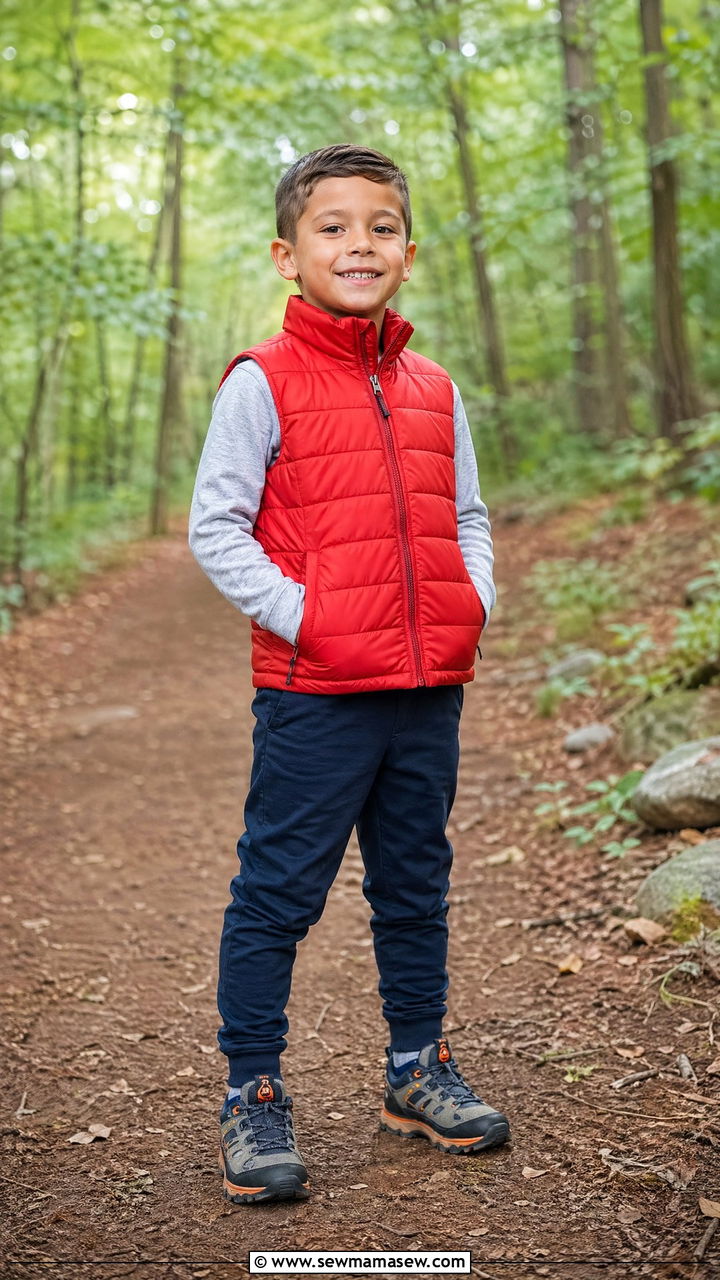 Puffer Vest with Long Sleeve Tee and Joggers Outfit - 35 Spring outfits for kids