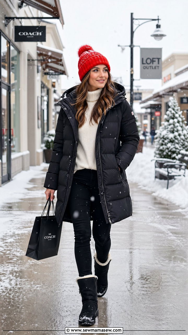 Puffer coat winter shopping outfit - 35 shopping outfit ideas for women