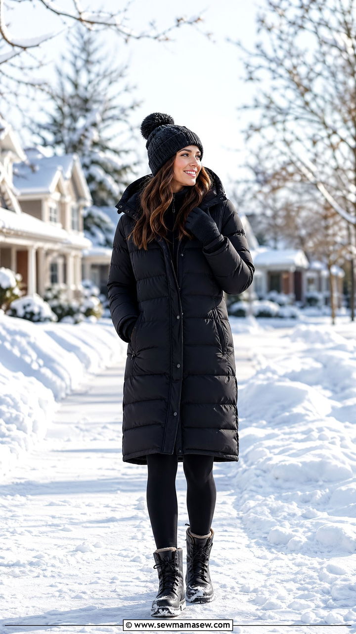 Puffer jacket and thermal leggings outfit - 35 Comfy outfits for moms