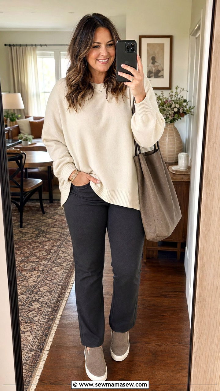 Pull On Ponte Pants With Oversized Sweater - 30 Best pants for curvy women