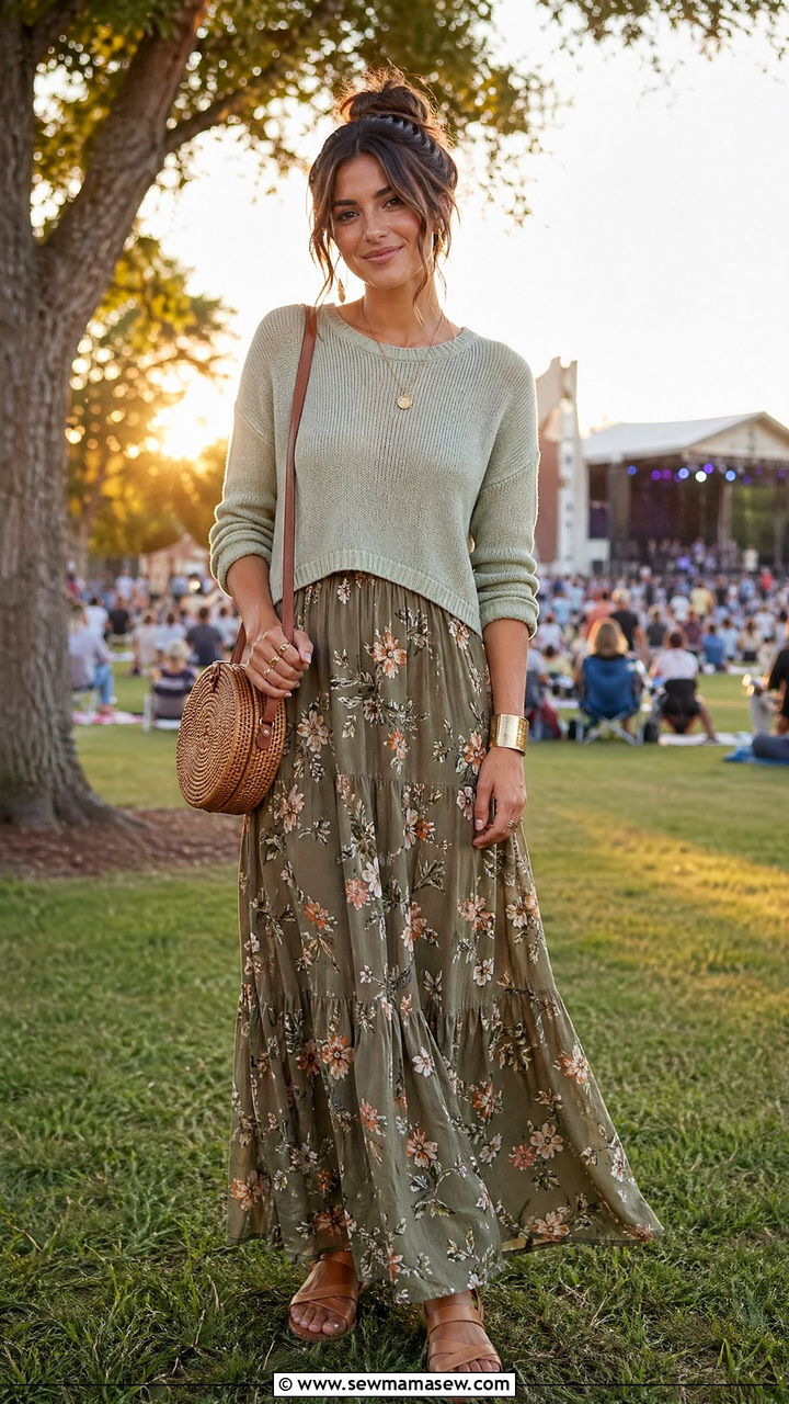 Pullover sweater over maxi dress summer - 35 Summer outfits with sweaters