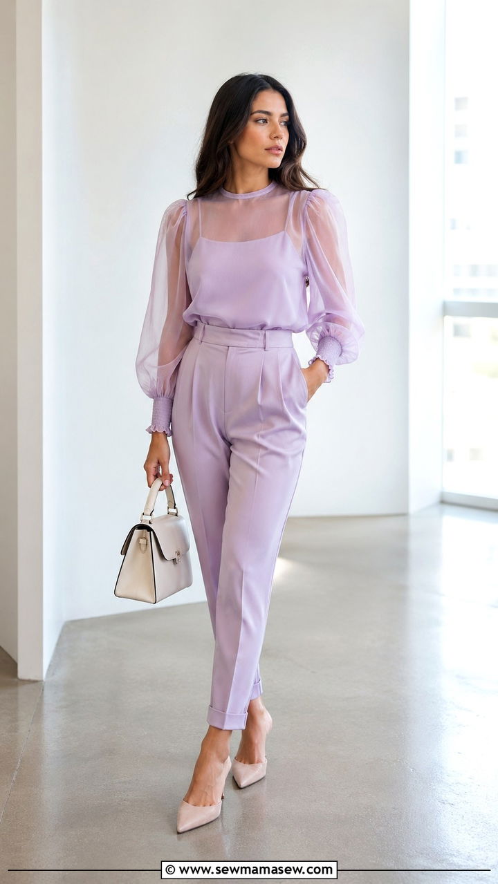 Purple blouse and trousers outfit - 40 All purple outfit ideas