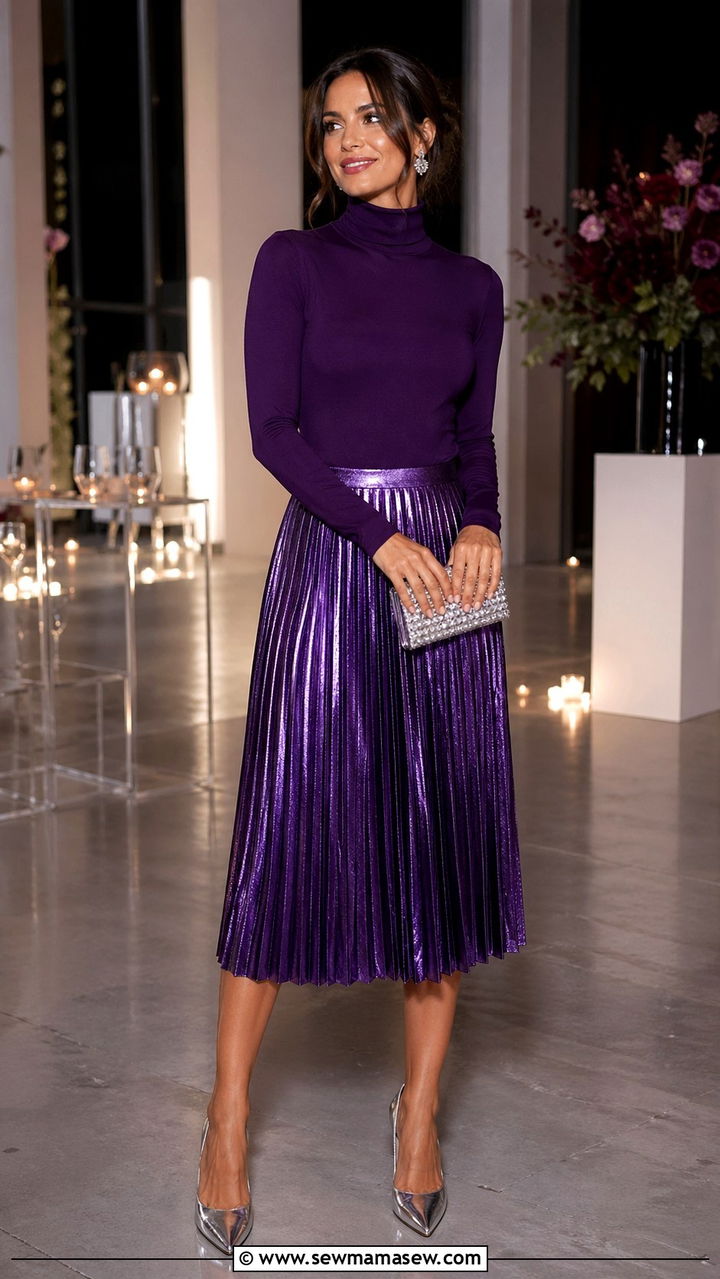 Purple pleated skirt outfit - 40 All purple outfit ideas